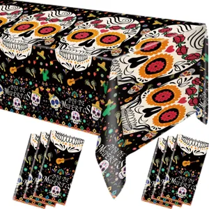 Mexican Day of the Dead skull disposable waterproof party tablecloth decoration set.