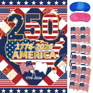 US 250th anniversary party banner backdrop with sleep masks and flag stickers set.