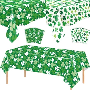 St. Patrick's Tag grüne Klee Einweg Tischdecke und Serviette Party Deko Set Detailansicht