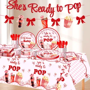 She is ready to pop Babyparty Geschirr Set mit Papptellern, Bechern und Girlande.