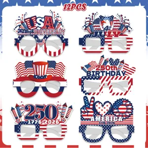 USA 250th Anniversary party paper glasses photo props set for Independence Day celebration.