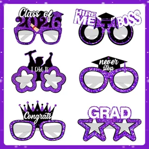 2026 festa di laurea foto oggetti di scena occhiali carta glitter viola decorazione set.
