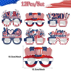 USA Unabhaengigkeitstag 250. Jubilaeum Party Papier Brille 12Stk Set patriotische Requisiten.