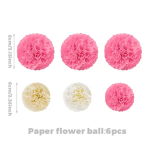 Set of 6 pcs decorative paper flower balls in pink white and beige for party decor