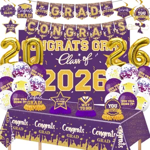 Abschluss 2026 Party Dekoration Set Lila Gold Hintergrund Ballons Banner Tischdecke.