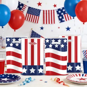 American Independence Day party bags with patriotic red white and blue stars and stripes design.