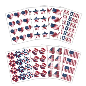 American Independence Day sticker sheets set featuring patriotic stars hearts USA flags and hats