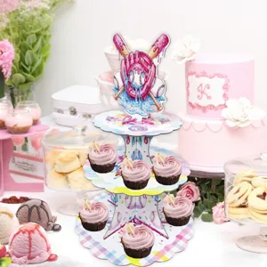 Βάση για cupcake 3 επιπέδων από χαρτί, πύργος επιδόρπιων για διακόσμηση πάρτι γενεθλίων.