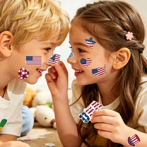 US Independence Day temporary tattoos for kids party, cute patriotic stickers with stars and stripes.