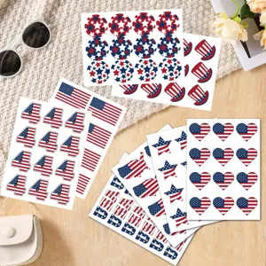 American Independence Day 4th of July themed sticker sheet details, patriotic party decor.