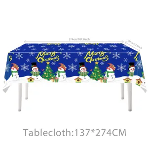 Christmas rectangular tablecloth blue snowman snowflake holiday party table cover 137x274cm