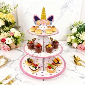 3-tier unicorn cupcake stand cardboard dessert display holder for birthday party decoration