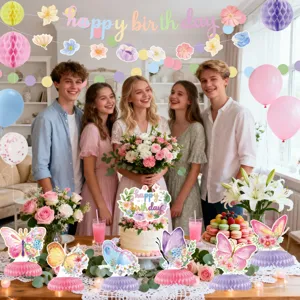 Wildblumen Schmetterling Geburtstag Party Dekoration Set mit Banner, Ballons und Topper.
