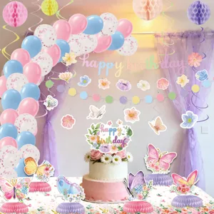 Wildblumen Schmetterling Geburtstag Party Detail mit Blumen Tortenaufsatz Dekorationen.