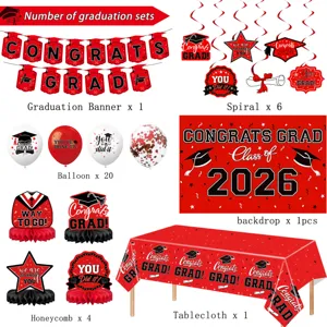 2026 graduation party decoration set with banners balloons backdrop and honeycomb centerpieces