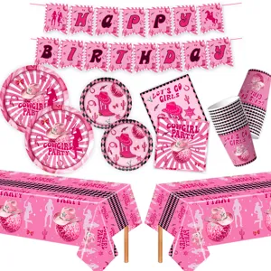 Rosa Cowgirl Party Geschirr Set Disco Thema Geburtstag Dekoration Pappteller Becher Servietten Banner Tischdecke Für Mädchen Partybedarf