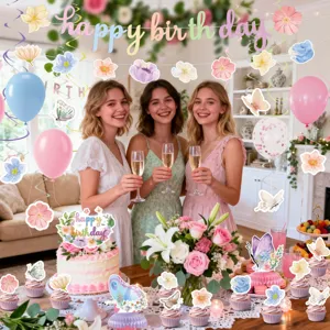 Wildblumen Schmetterling Geburtstag Party Dekorationen Banner Hängende Spirale Luftballons Tortenaufsatz