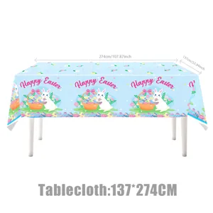 Oster-Einweg-Tischdecke mit süßem Hasen- und Eierdruck, ideal für Party und Picknick Dekoration.