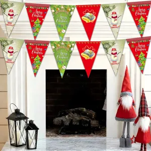 Christmas party decorative triangular bunting banner with festive elements for holiday hanging.