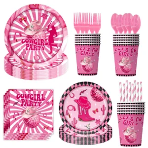 Rosa Disco Cowgirl Party Geschirr Set Pappteller Becher Servietten Geburtstag Deko