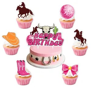 Rosa Disco Cowgirl Geburtstag Torte Deko Set Western Party Muffin Dekorationen Topper
