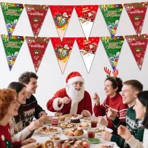Christmas party hanging banner festive decoration triangle flag indoor bunting decor supplies