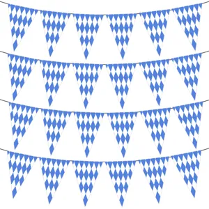 Bavarian Oktoberfest Party Pennant Banner Blue White Diamond Checkered Hanging Garland Art Paper Decorative Festival Banner Bunting Decor