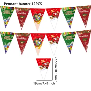 Christmas pennant banner 12pcs party hanging decoration flags holiday festive supplies.