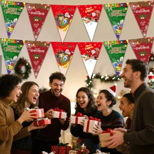 Christmas party hanging bunting banner holiday decoration festive triangular flags set