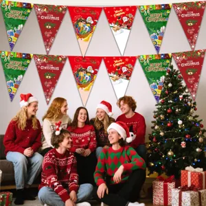 Christmas party decorative bunting banner flag for holiday home indoor hanging decor scene.