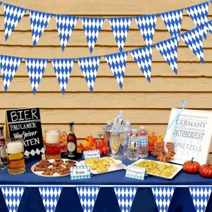 Oktoberfest Bavarian blue white diamond bunting flags party hanging banner decoration supplies