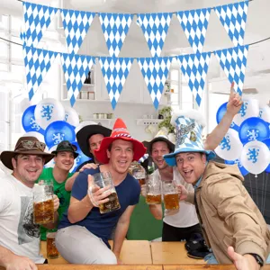 Oktoberfest party decoration bunting banner blue white diamond triangle flags detail view
