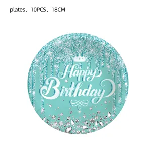 Blaue glitzernde Geburtstag Pappteller 18cm 10Stk Partygeschirr mit Diamant Design