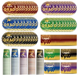 Abschluss Party Deko Set Einweg Pappteller Becher Servietten 2026 schwarz gold design