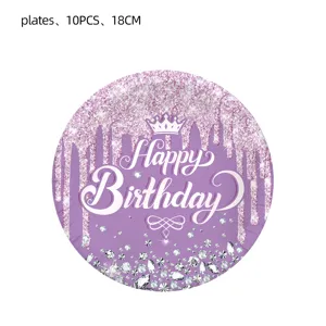 Detailansicht von lila rosa Glitzer Geburtstag Party Pappteller mit Diamant Druck.