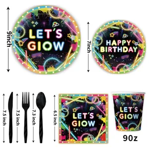 Neon Party Geschirr Set Pappteller Becher Servietten 9 Zoll 7 Zoll Geburtstag Deko Zubehör