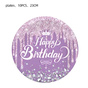 Lila Diamant Muster Geburtstag Pappteller für Party Geschirr Set, 23 cm, 10 Stueck Pack.