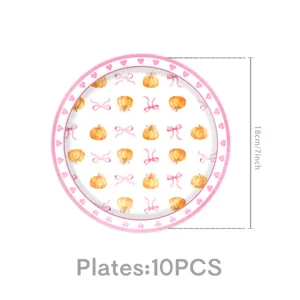 Platos de papel con calabaza de acuarela rosa para vajilla de fiesta, 18cm, paquete de 10.