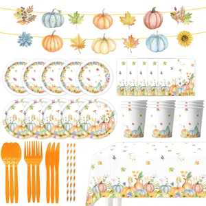 Herbst Ahorn Kürbis Thanksgiving Party Einweggeschirr Set Details und Dekorationsartikel.