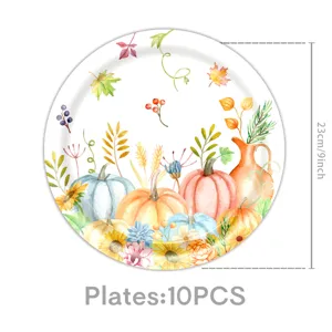 Herbst Kürbis und Ahornblatt Pappteller für Thanksgiving Party Dekoration, 9 Zoll 10 Stk.
