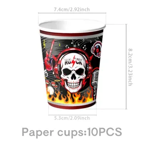 Vasos de Papel de Calavera Rock Vajilla Desechable Fiesta Tema Musical 10 pcs