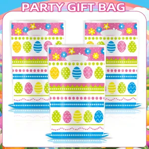 Sacs cadeaux de fête de Pâques avec des imprimés d'œufs de dessin animé colorés, parfaits pour snacks.
