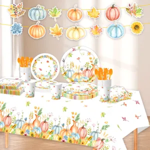Herbst Ahorn Kürbis Thanksgiving Party Einweggeschirr Set Teller Becher Servietten Tischtuch