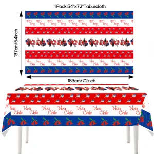 Chilean Independence Day themed disposable tablecloth, patriotic 54x72 inch party decor.