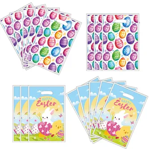 Sacs cadeaux de Pâques en plastique mignon lapin poussin œuf imprimé fête bonbons lot