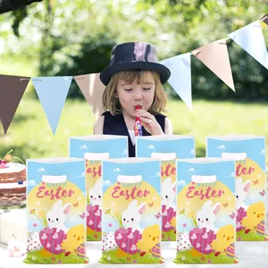 Sacs Cadeaux en Papier de Fête de Pâques avec Lapin Poussin et Œuf Imprimé pour Friandises