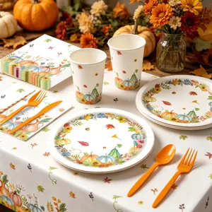 Herbst Ahorn Kürbis Thanksgiving Einweg Party Pappteller Becher Servietten Set Deko