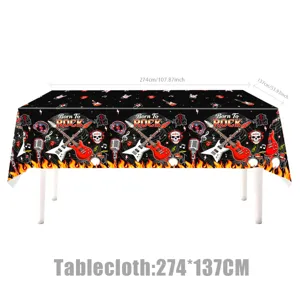 Mantel rectangular tema música rock calavera guitarra artículos decoración fiesta 274x137cm
