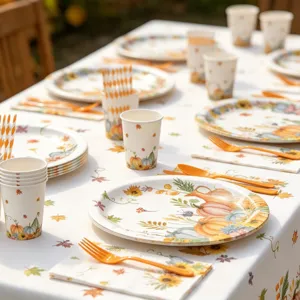 Herbst Ahornblatt Kürbis Thanksgiving Party Einweggeschirr Set Detailansicht Deko