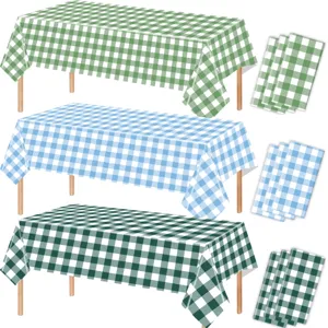 Disposable checkered tablecloth and napkin set waterproof picnic party table decor multi-color